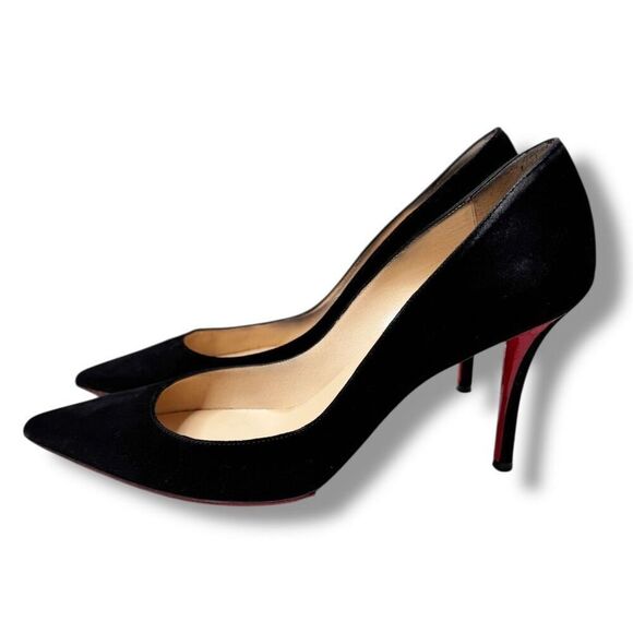 Christian Louboutin - Kate 95 mm Black Suede Pointed Toe Pump Heels Women’s 39 - Picture 1 of 10